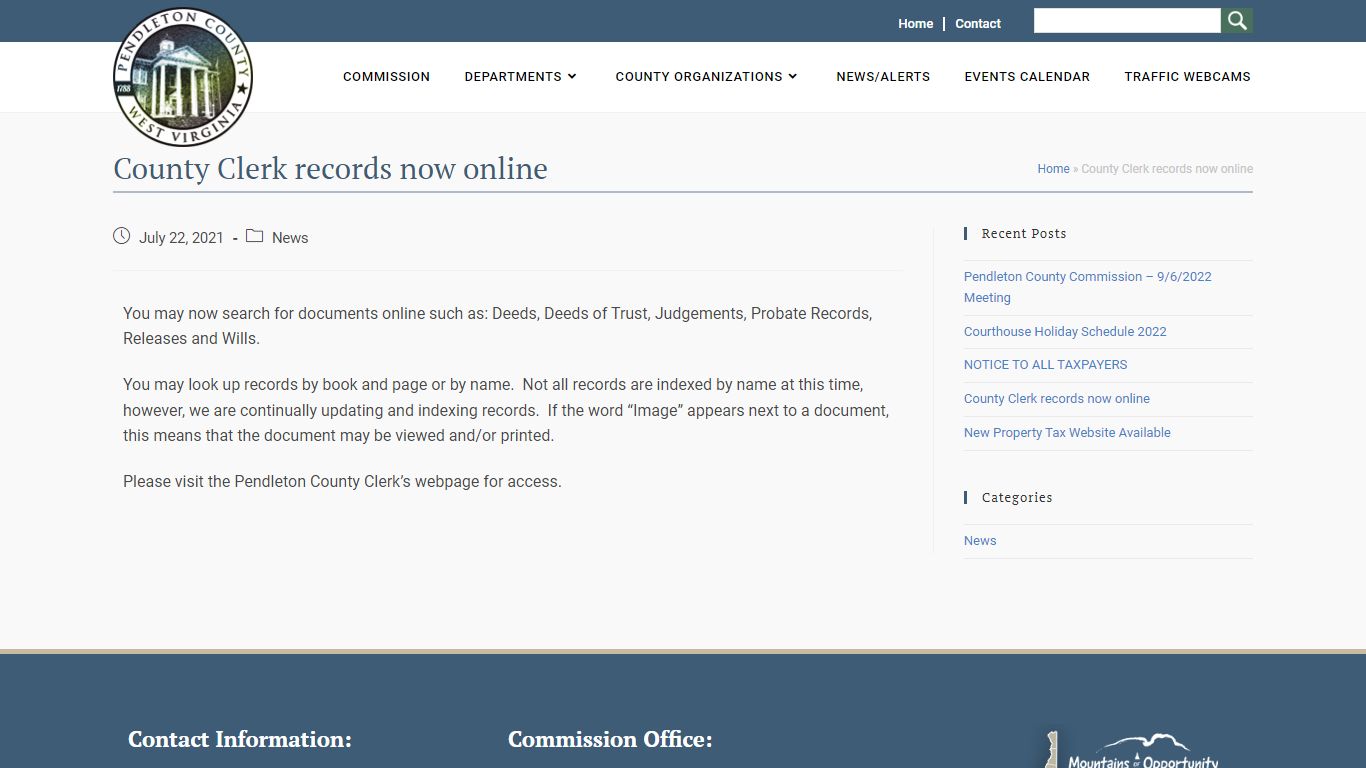 County Clerk records now online - Pendleton County West Virginia